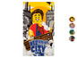 Ein Badetuch mit einer Lego-Figur und dem Text 'We Build This City'.