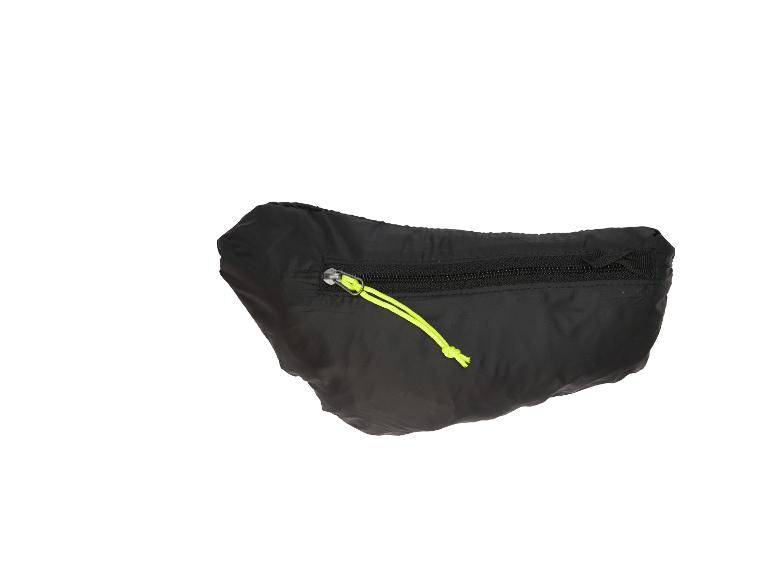 Schwarze Bauchtasche mit Reißverschluss und neongelbem Zipper.