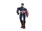 Superhelden-Actionfigur in blauem Anzug mit Schild.