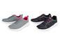 Zwei Paar Sportschuhe in Grau und Schwarz mit rosa und lila Akzenten.