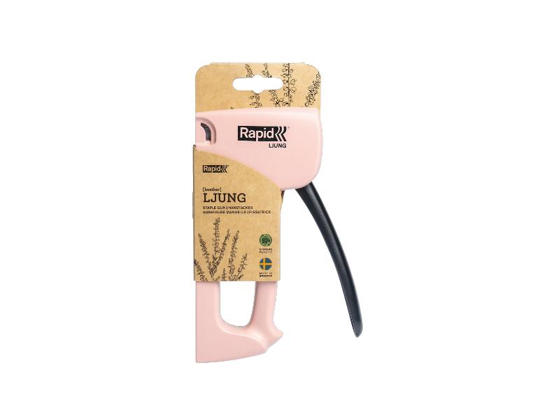 Rapid LJUNG R53 Handtacker in Rosa und Schwarz, aus 90% recyceltem Kunststoff.