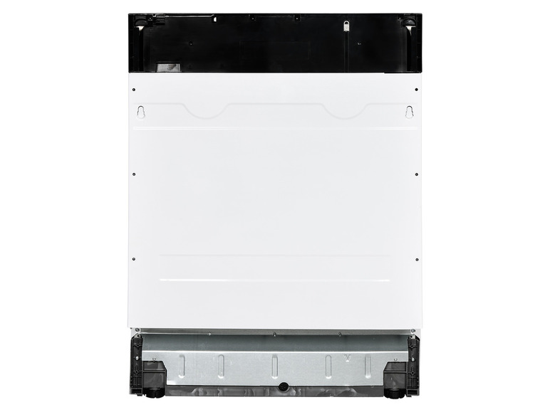 Ein weißer Geschirrspüler mit schwarzem Bedienfeld.