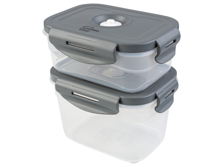 Zwei graue Livarno-Lebensmittelbehälter mit Deckeln