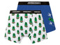 Zwei Minecraft Boxershorts, eine weiße mit grünem Creeper-Druck und eine blaue mit Creeper-Logo.