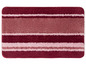 Eine rot-rosa Badematte mit Streifen.