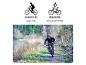 Mann auf Mountainbike im Wald, mit Symbolen für sportliche Sitzposition und Energieeffizienz.