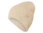 Eine beige Strickmütze mit Samsøe & Samsøe Logo.