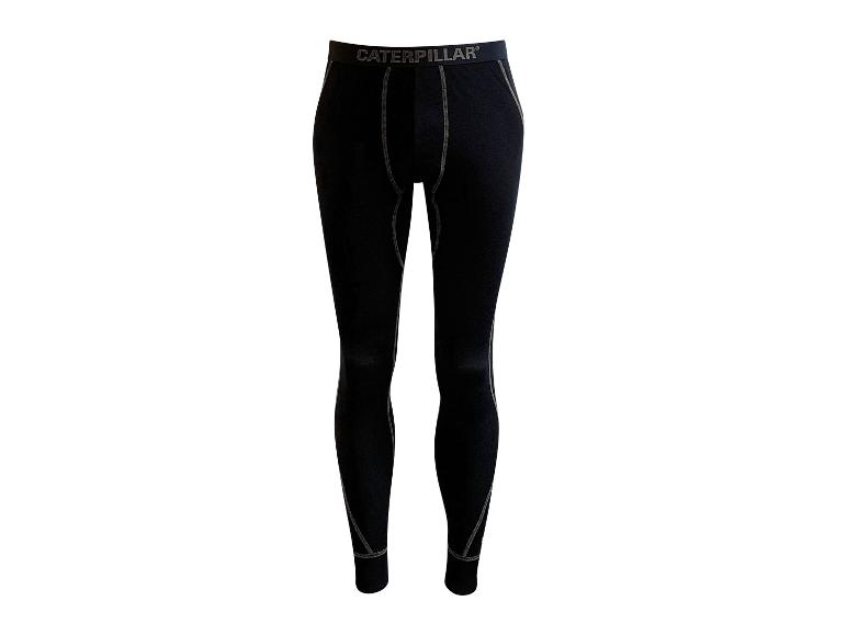 Schwarze Thermoleggings mit grauem Bund und Nähten.