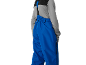 Blaue Skihose mit Hosenträgern und grau-schwarzem Oberteil für Kinder.