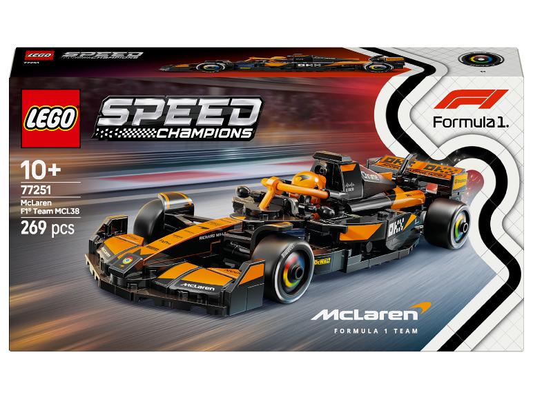 LEGO Speed Champions Box mit einem McLaren F1 Team MCL38 Rennwagen.