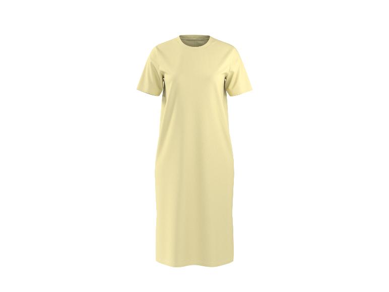 Hellgelbes langes T-Shirt-Kleid mit kurzen Ärmeln
