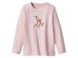 Rosa Langarm-Baby-Shirt mit Hirsch-Motiv.