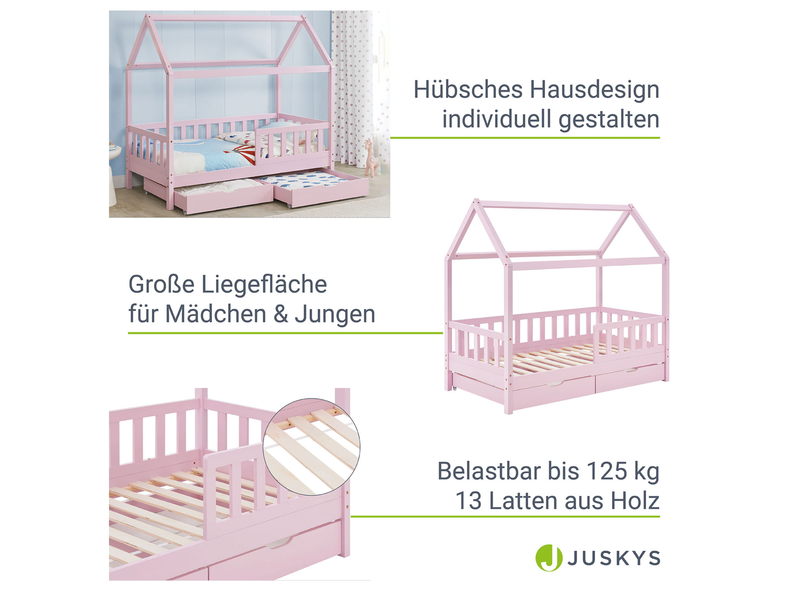 JUSKYS Kinderbett Marli_STR_OS (rose mit Bettkasten, 160 x 80 cm) – Bild 4 von 4