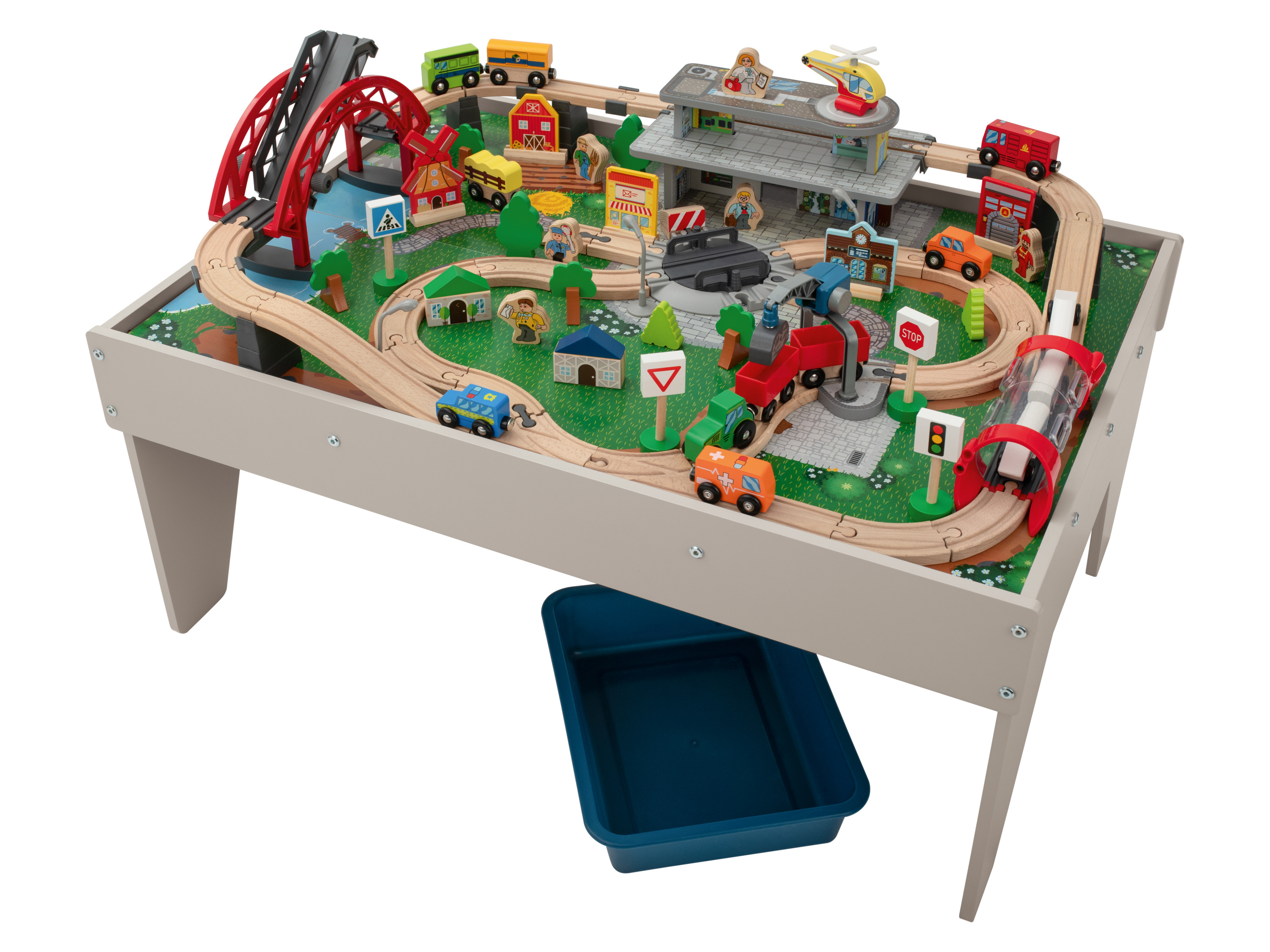 LUPILU® Holzeisenbahn Spieltisch, 100-teilig – Bild 3 von 4
