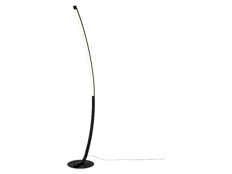 Schwarze gebogene LED-Stehlampe auf weißem Hintergrund