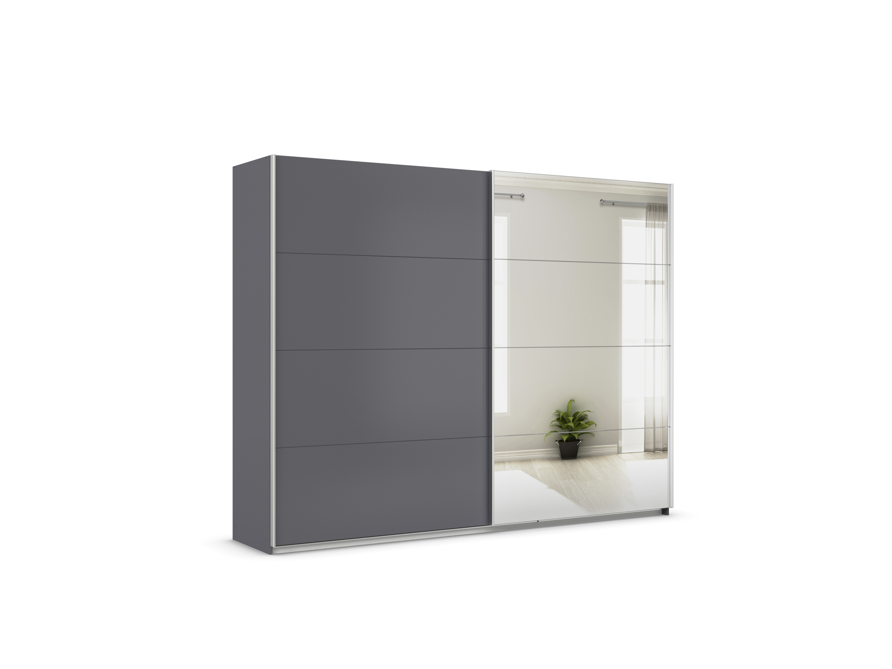 rauch ORANGE Quadra Schwebetürenschrank mit Spiegelelementen (Deluxe-Ausstattung, Korpus: Graumetallic, Breite: 271cm/Höhe: 210cm) | 04047054878298