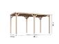 Holzpergola mit Dach, mit Maßen von 243 cm Höhe, 231 cm Tiefe und 453 cm Breite.