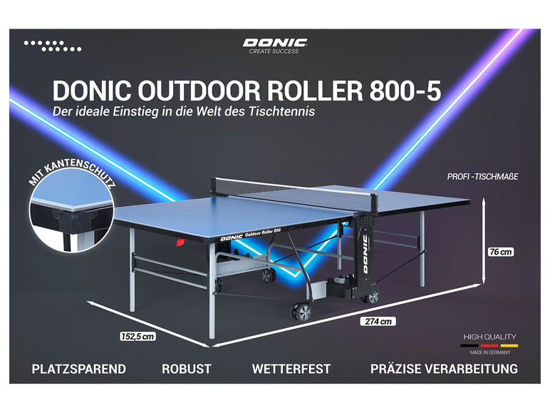 Outdoor DONIC Tischtennisplatte 800-5 Roller