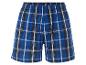 Blaue karierte Boxershorts.