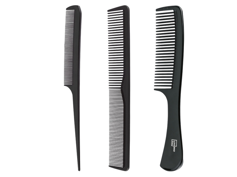 Drei schwarze Kämme, darunter ein Kamm von Olivia Garden.
