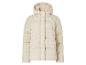 Beige Steppjacke mit Kapuze, Vorderansicht.