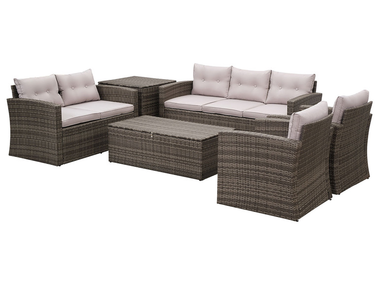 Gehe zu Vollbildansicht: MeXo Gartenmöbel 7-Sitzer Lounge-Set, mit 2 Tischen und Aufbewahrungsräume inkl. Polster, grau/hellgrau - Bild 8