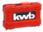 Rote und schwarze Werkzeugkiste mit weißem Logo.