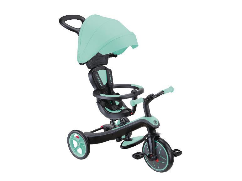 Kinderdreirad mit Verdeck und Sitz in Mintgrün und Schwarz.