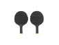 Zwei schwarze Tischtennisschläger mit strukturierten Griffen und gelben Akzenten.