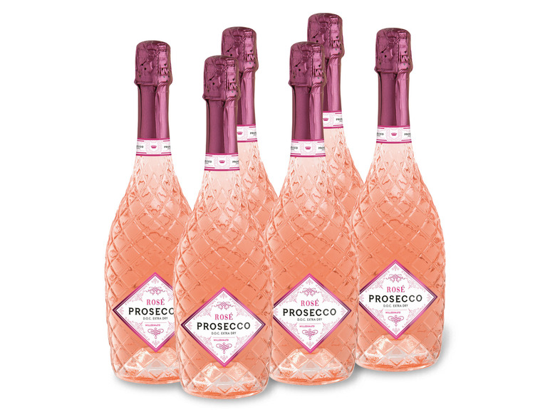 6 x 0,75-l-Flasche Weinpaket Prosecco Millesimato rosè DOC extra dry, Schaumwein
