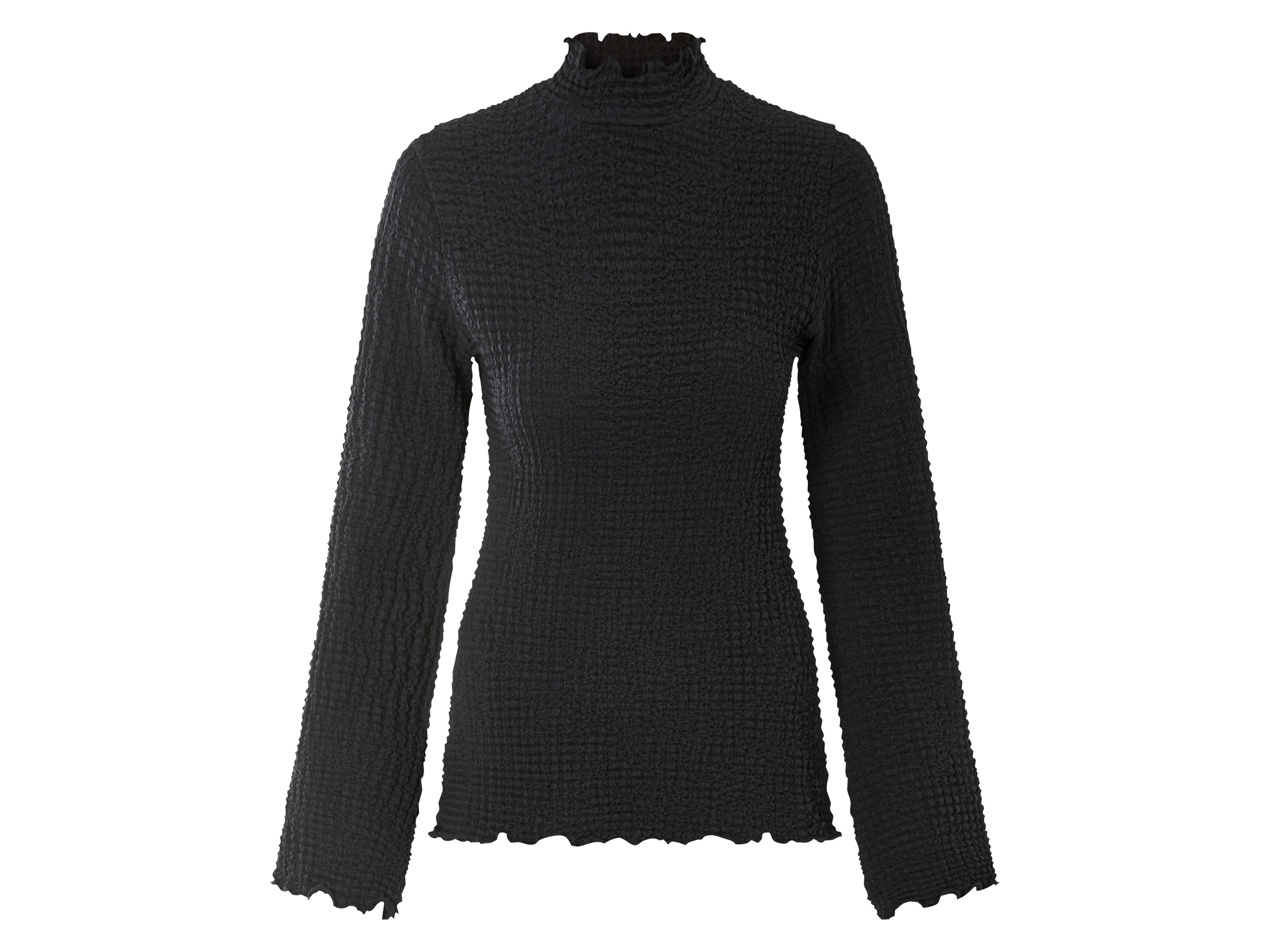esmara® Damen Shirt (Schwarz, L (44/46))““ | weiß: Wellenkante an Ärmeln und Saum Schwarz: Wellenkante an Kragen, Ärmeln und Saum Produktmerkmale tabletd Farbe: grün