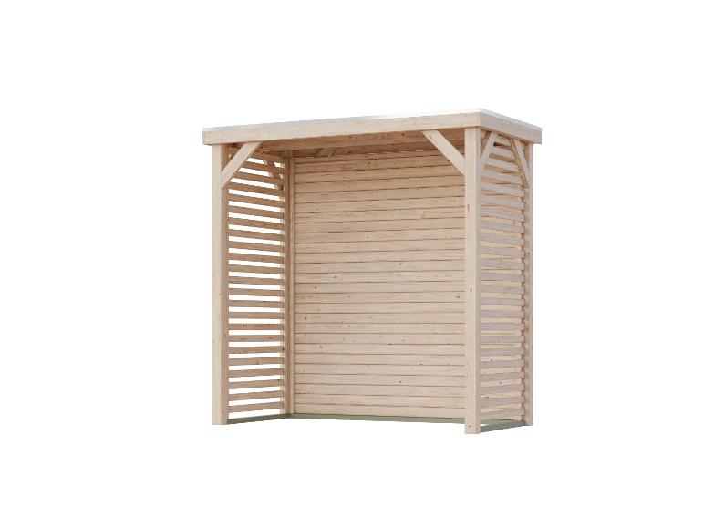 Holz-Kaminholzunterstand mit Metalldach und Lattenseiten