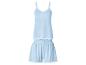 Hellblauer Pyjama-Set mit Camisole-Top und Shorts, beide mit weißer Spitze besetzt.