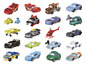 Verschiedene Cars-Autos, darunter Lightning McQueen und Mater.