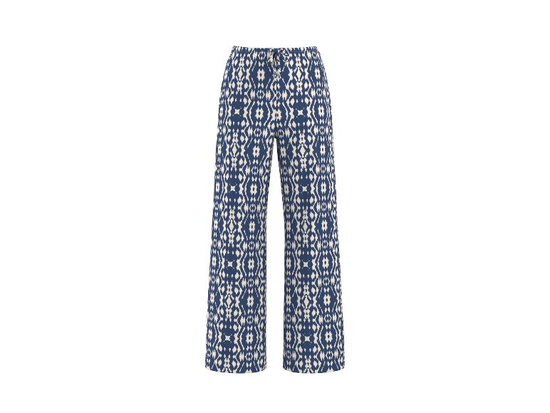 Weite Damenhose mit blau-weißem geometrischem Muster