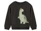 Dunkelgraues Sweatshirt mit grünem Dinosaurier-Print, der eine Mütze trägt