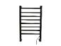 Schwarzer elektrischer Handtuchwärmer mit acht Stangen und Kabel.