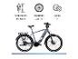 E-Bike mit Spezifikationen für Körpergröße, Radgröße und Gänge.