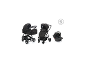 Schwarzer 3-in-1-Kinderwagen mit Babywanne, Sportsitz und Babyschale.