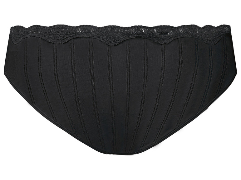 Schwarze Unterwäsche mit Spitze und Streifen.
