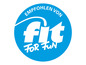 Blaues rundes Logo mit 'Fit For Fun' und 'Empfohlen von'.