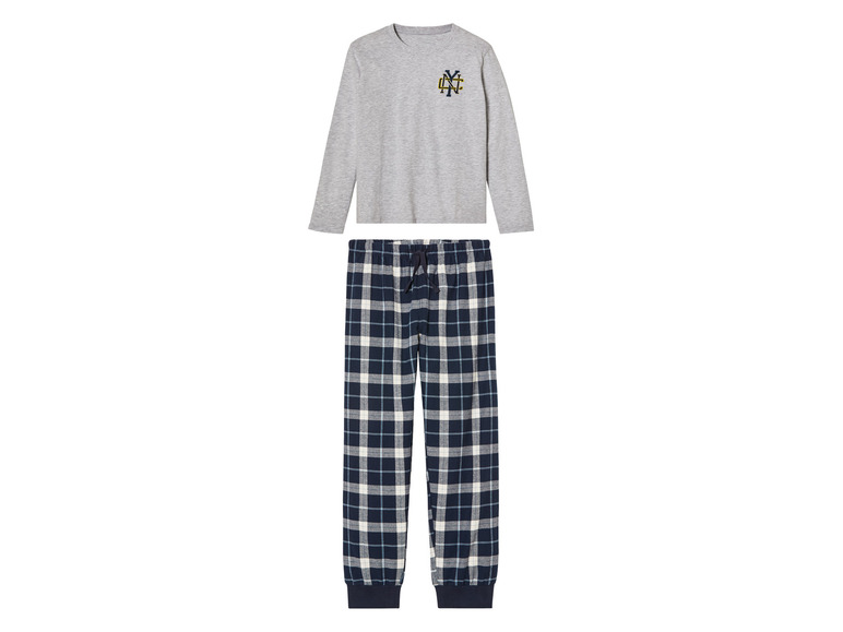 Langarm-Pyjama mit NYC-Logo und karierter Hose.