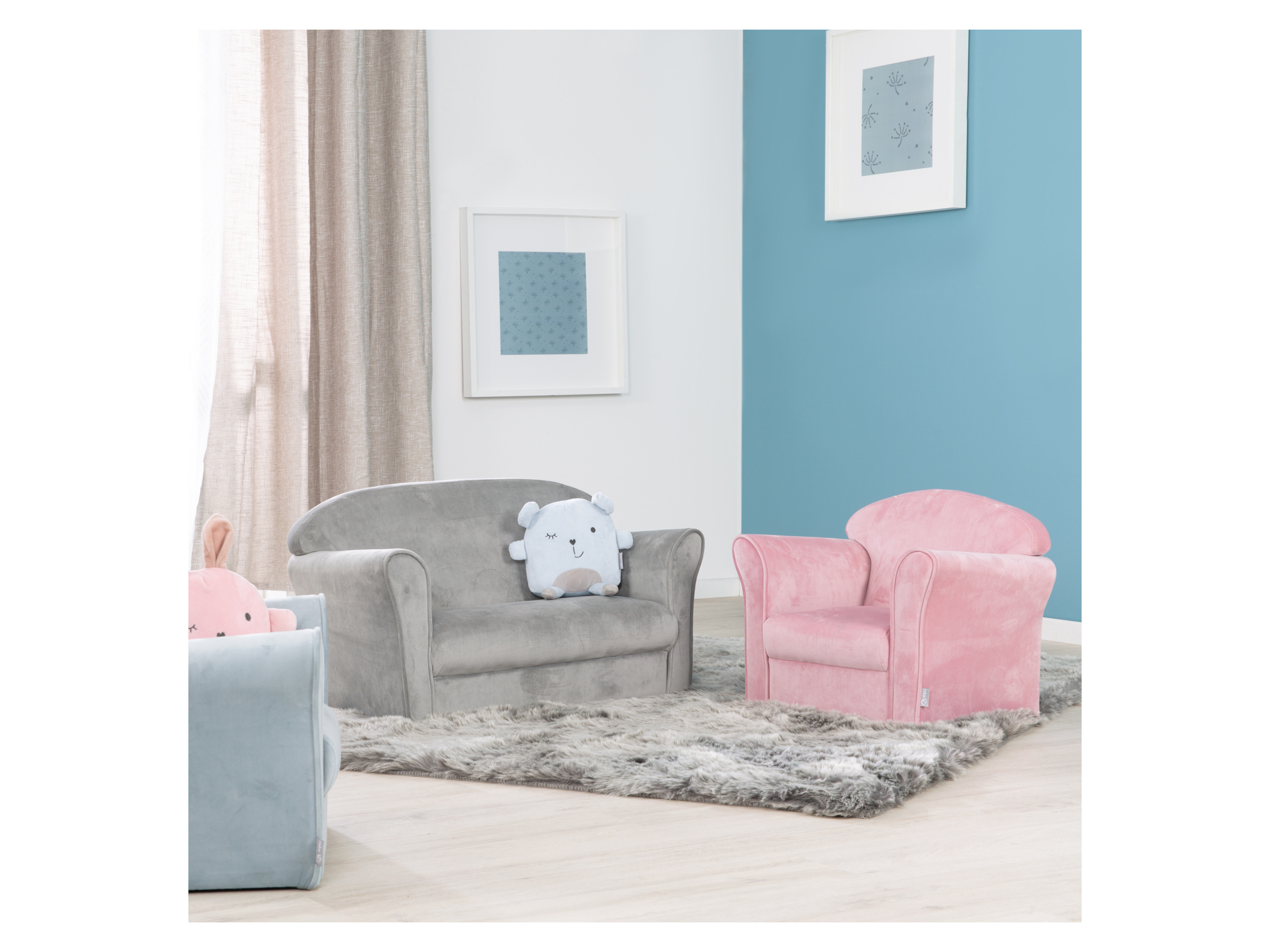 Thumbnail - roba Kindersofa, 2-Sitzer (mit Armlehne, Grau)