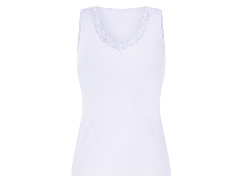 Weißes Tanktop mit V-Ausschnitt und Spitze.