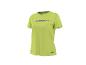 Damen-Sport-T-Shirt in Limettengrün mit lila Logo auf der Brust