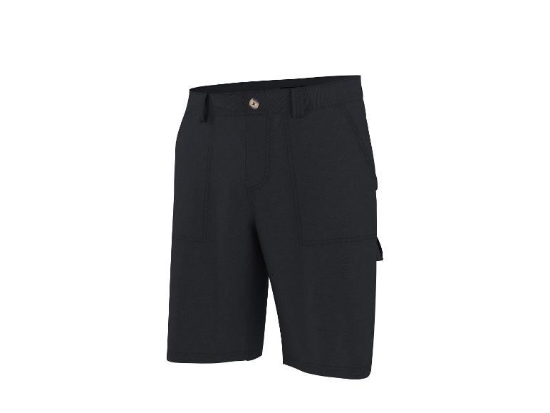 Schwarze Arbeitsshorts mit Seitentaschen und Knopf.