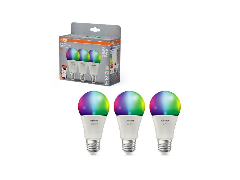 Drei smarte mehrfarbige LED-Lampen mit Verpackung, 9W=60W, 806lm, E27