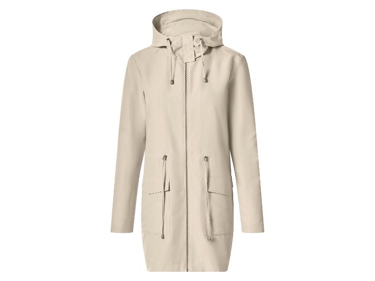 Beige Kapuzen-Regenjacke für Damen mit Reißverschluss und Taschen