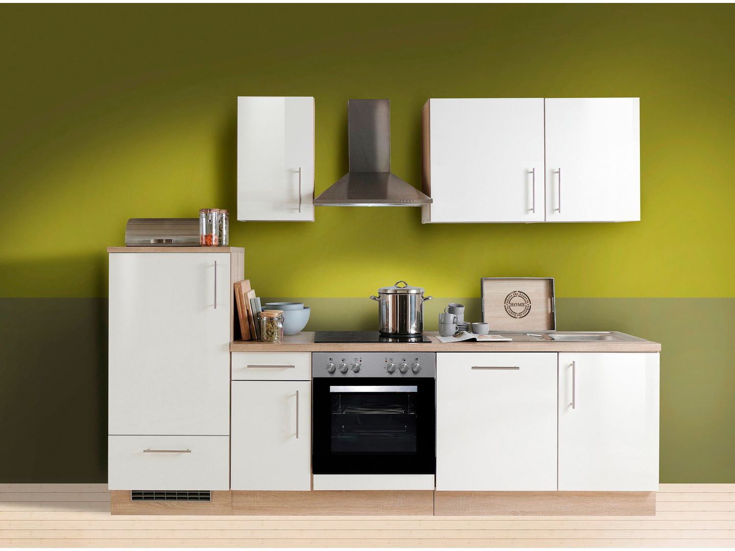 Menke Küchenblock Premium 270/280/300/310cm (mit Geschirrspüler, 270 cm / Weiss glanz, Frei Bordsteinkante) | 04039354093280