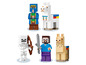 Lego Minecraft Figuren, darunter ein Skelett mit Bogen, eine Lama und Steve mit Schwert.
